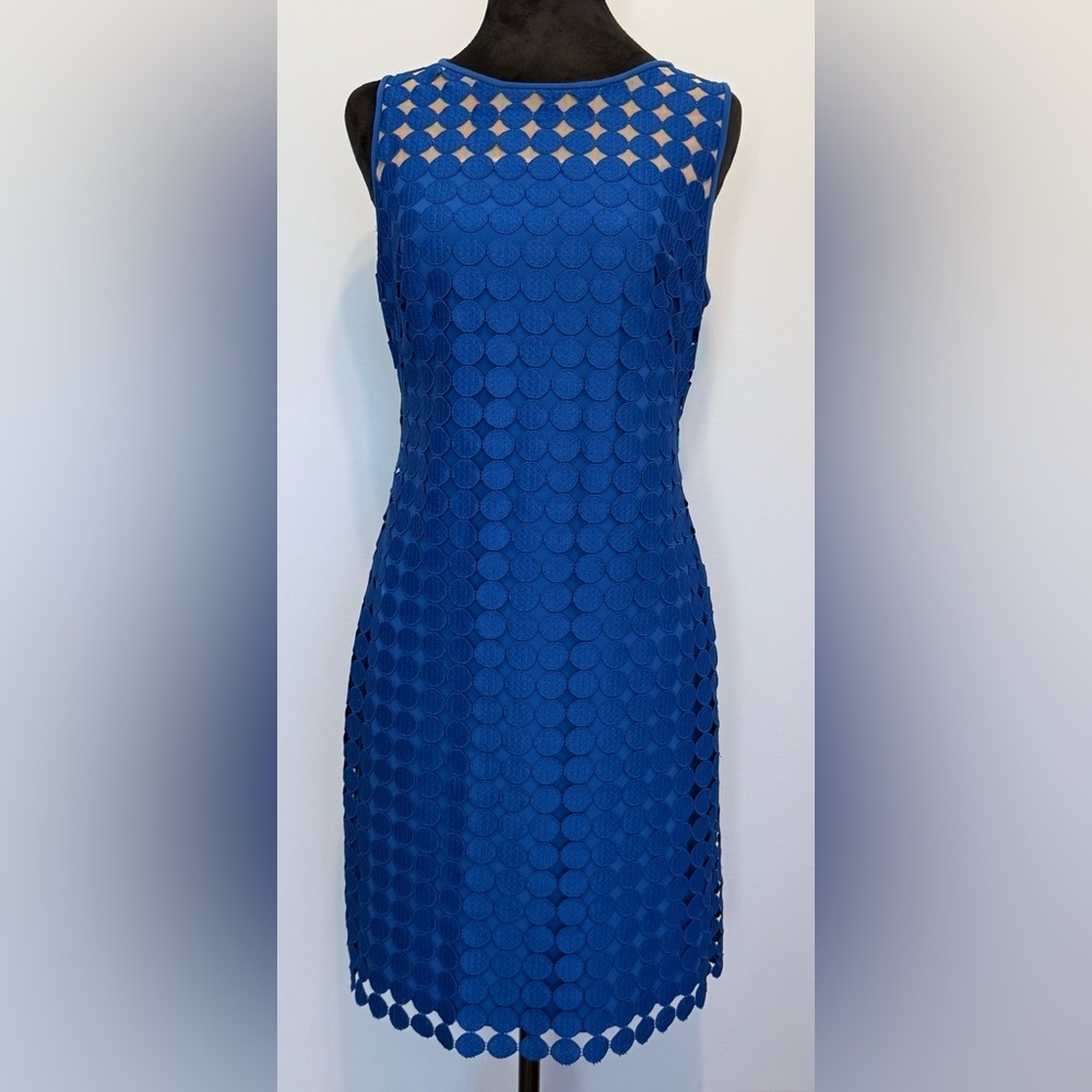 Lauren by Ralph Lauren Geometric Lace Sheath Dress  Size 10  Royal Blue